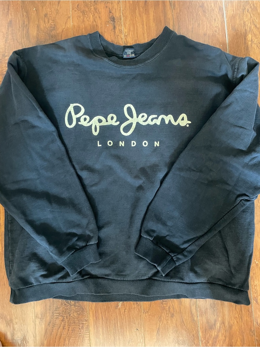 Y2K Vintage Pepe Jeans Black Crewneck Sweatshirt with Cream Logo size XL
